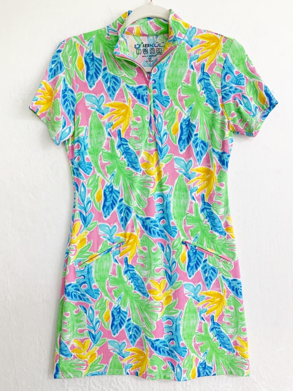 IBKUL Allison Mock Short Sleeve Botanical Print Dress Sz XS
